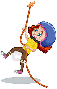 白色背景上的女孩爬绳表演生活快乐插图安全戏服孩子们闲暇卡通片学生插画