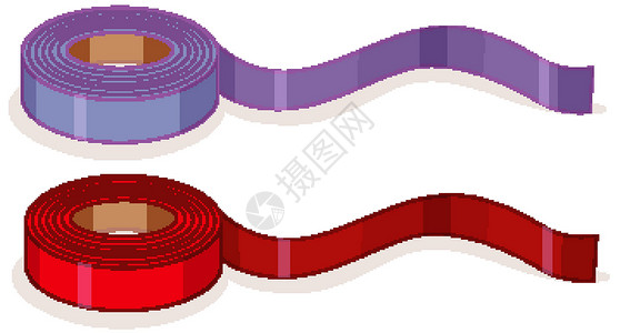 紫色万圣节丝带白色背景上隔离的紫色和红色胶带或丝带卷插画