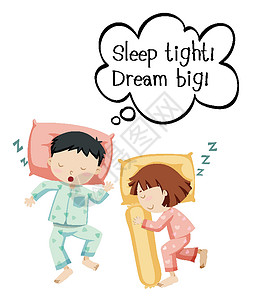 孩子睡人们在白色背景下行动的英语短语瞳孔女士男性学习措辞插图男人女孩女性睡眠设计图片