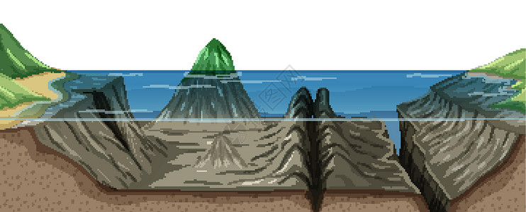 马里亚纳海沟海底景观海报地球图表脆皮液体科学地质学词源环境卡通片插画