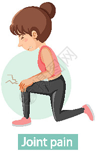 具有关节痛症状的卡通人物绘画插图状况女性疼痛疾病卫生膝盖保健药品插画