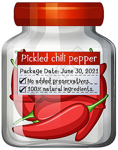 热夏食物标签辣椒保存在玻璃罐中插画