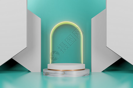 用于产品展示的空讲台设计的 3d 渲染小样陈列柜插图推介会工作室装饰广告店铺平台圆柱背景图片