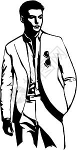外籍男模优雅的年轻时尚男士 posin 绘图购物裤子夹克衣服男人造型插图设计师织物男模插画