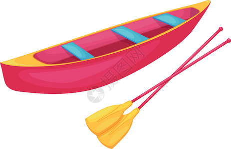 诺干湖红色和黄色的卡诺血管剪裁溪流运输皮艇白色池塘小路插图独木舟插画