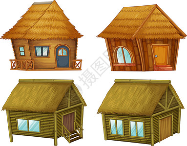 平房屋顶套舱小屋墙壁房间栏杆森林绘画楼梯房子稻草卡通片插画