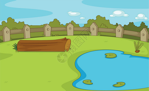 木头栏杆空荡荡的公园场景衬套农场栅栏场地树桩木头百合淡水灌木击剑插画