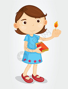 点燃垫子的女孩孩子打火机火焰危险幼儿园青少年生长剪裁星星白色背景图片