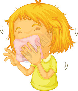 喷嚏插图女孩金发女郎组织流感女性孩子们手帕卡通片咳嗽背景图片