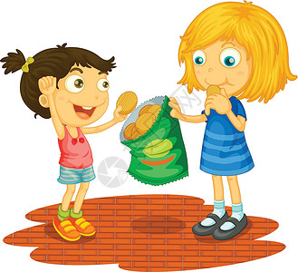 共享分享孩子们小吃好朋友筹码友谊卡通片土豆女性朋友金发女郎背景图片