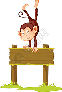 手倒立猴子签名指示牌插图情调荒野尾巴热带丛林邮政空白异国插画