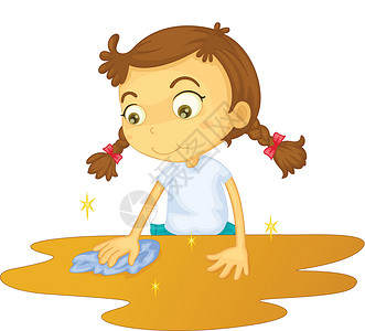 打扫家务洗涤卫生孩子们工作女孩卡通片插图桌子背景图片