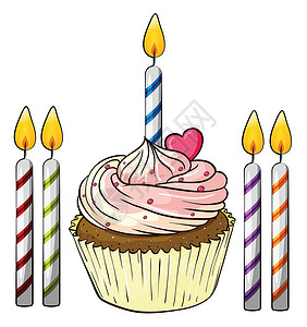 纸杯蛋糕和蜡烛糖果蛋糕卡通片食物配料面包插图巧克力夹子烹饪背景图片