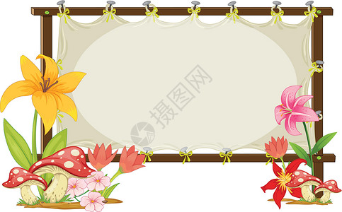 板和花指示牌草图衬套老虎框架绘画说明草地木板木头背景图片