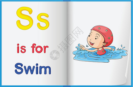 游泳小孩游泳小子学习语言蓝色笔记插图学校孩子乐趣英语教育设计图片