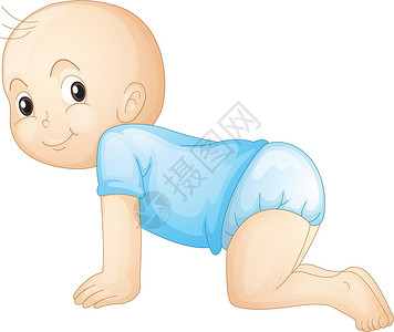柔软衣服婴孩婴儿卡通片膝盖尿布衣服孩子蓝色生长微笑皮肤儿童插画