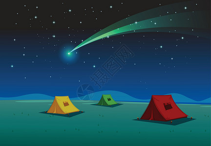 星空下的帐篷帐篷屋来阴影材料星星色调卡通片织物庇护所草地活动塑料设计图片