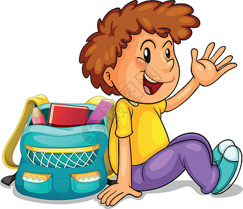 一个铅笔盒一个男孩与学校 ba教育地面解雇瞳孔铅笔微笑书包背包学习男人插画