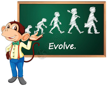 商业猴子黑板卡通片商务黑猩猩科学进步大猩猩男人教育海报背景图片