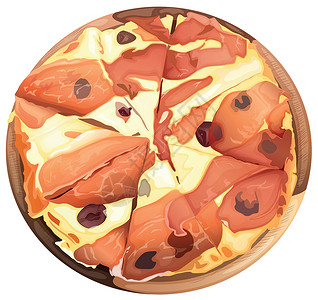 巨型咖喱香肠带火腿的比萨美食餐具绘画用具午餐熏肉服务蔬菜炊具食物插画
