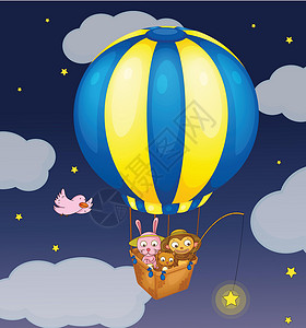 三只小猫边框星钓漂浮气球想像力兔子生物航班钓鱼星星大猩猩动物设计图片