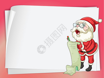纸页和圣诞老人空白写作男性礼物蓝色绘画帽子红色床单男生背景图片