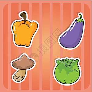 黄焖茄子蔬菜营养绿色植物紫色食品食物茄子农业黄辣椒绘画剪贴插画