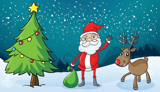 圣诞男生素材驯鹿和圣诞老人荒野风景天空动物庆典男人男生哺乳动物场景鼻子设计图片