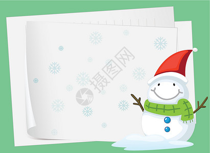 绿色帽子的雪人纸张和雪马数字棉布雪人玩具织物围巾微笑材料床单广告设计图片