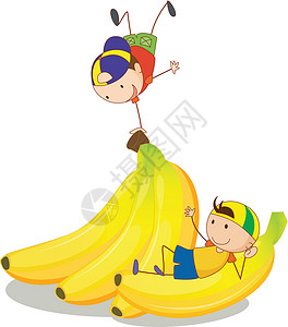 小猴子吃香蕉男孩和香蕉草图享受游戏女性食物绘画水果朋友们男性男人设计图片