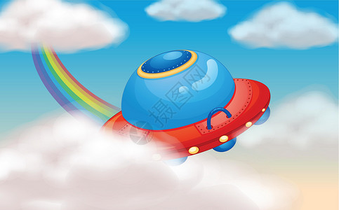 蓝色彩虹素材宇宙飞船和彩虹飞机绘画火星草图航班飞行车辆红色宇宙运输插画