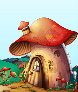 蘑菇屋斑点窗户灌木烟囱草图传奇木头童话红色小说高清图片