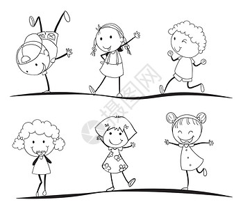 儿童活动线条艺术男生团体乐趣卡通片男性女性作业跑步高清图片