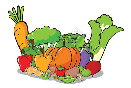 红土豆蔬菜绘画青豆剪贴食品柠檬茄子黄瓜营养芹菜农业插画