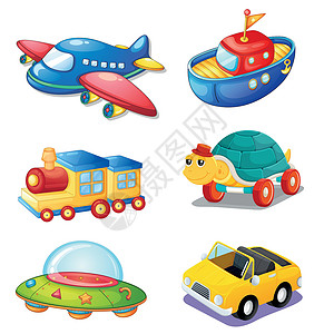 玩具火车素材各种对象火车敞篷车飞碟乌龟飞船飞机团体航天飞机空气绘画设计图片