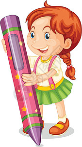 一个拿着铅笔的女孩卡通片学习阴影星星教育女士微笑粉色女性写作设计图片