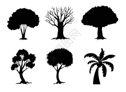 黑色树木树木叶子卡通片绘画黑色树叶剪裁剪影草图小路树干设计图片