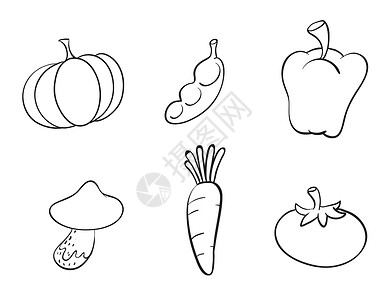各种蔬菜线稿食物夹子线条剪贴营养艺术绘画沙拉青豆插画