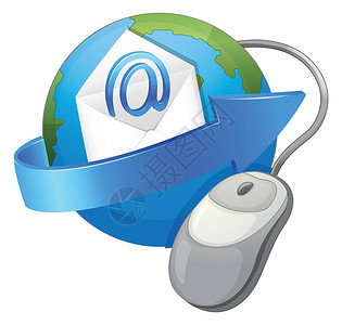 地球鼠标一个地球箭头信封和一只老鼠讯息配饰卡通片电子电脑电子邮件绘画网络海洋邮件插画
