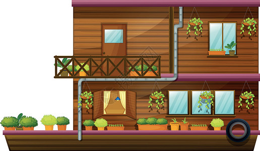 房子窗户两所储存的房屋建造剪贴海洋船屋窗户粉红色盆栽房子阳台存储插画