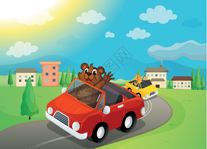 路路熊素材熊和车插画
