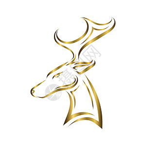 洛尔巴克鹿头金线艺术插图打猎荒野喇叭标签野生动物猎人驼鹿哺乳动物驯鹿插画