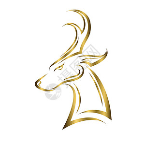 洛尔巴克吠叫鹿头的金线艺术驯鹿男性打猎野生动物动物群标签金子喇叭绘画插图插画