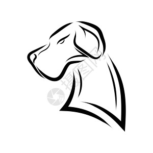 黑色大丹犬大丹狗头的黑白线条艺术犬类吉祥物小狗黑色白色绘画哺乳动物宠物朋友插图插画