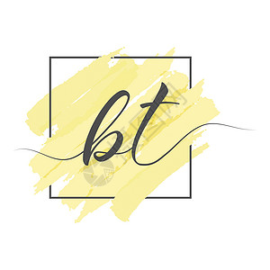 Bt框架中彩色背景上单行的书法小写字母 BT 在白色背景上孤立的矢量图插画