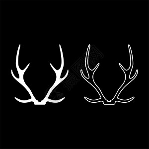 鹿角矢量概念奖杯光影白色矢量显示固体轮廓风格图像打猎驯鹿插图荒野野生动物动物哺乳动物鹿角麋鹿背景
