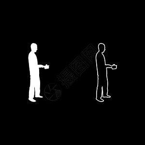 双把拉柳枪男性烹饪用盐水器做饭时使用双光灯 银色白色矢量显示固体轮廓图案风格的图像长椅首席服务菜单用具盘子工作食谱碟子插图设计图片
