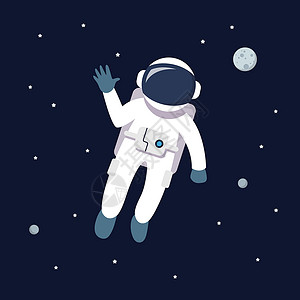 宇航员和月亮漂浮在太空中的宇航员设计图片