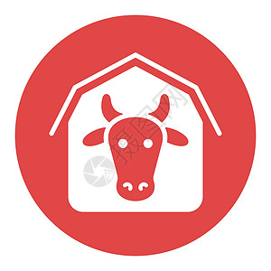 牛棚矢量平面白色字形图标 农场动物标志插画