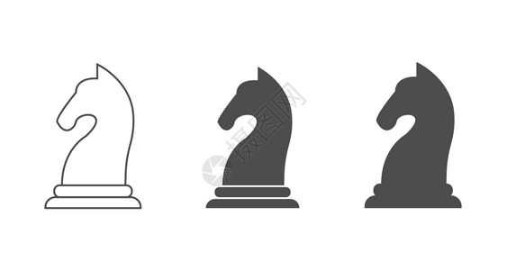 国际象棋马国际象棋是一个骑士 一个空的 填满的和复合的多边形 矢量图标在白色背景中被孤立设计图片